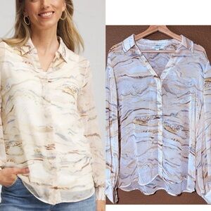 Chico's Cream and Tan Button Down Shirt